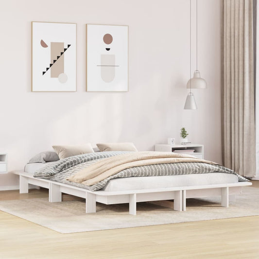 Solid Pine Wood Double Bed Frame White 135x190 cm