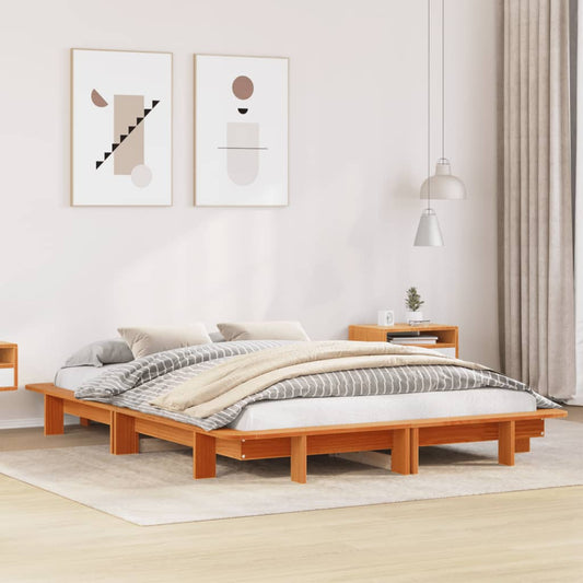 Wax Brown Solid Pine Wood Double Bed Frame 135x190 cm