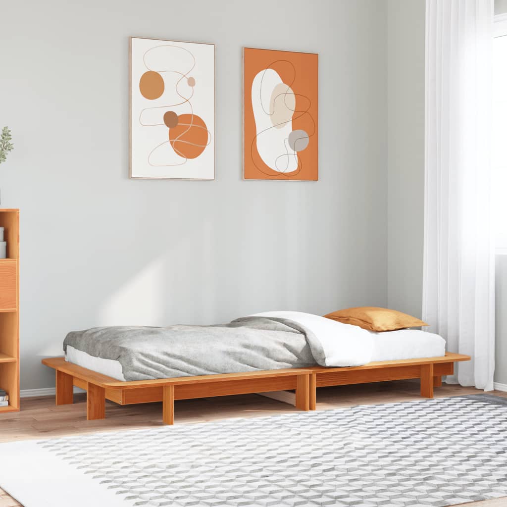 Solid Pine Wood Bed Frame, Wax Brown, 90x190 cm, Single Size