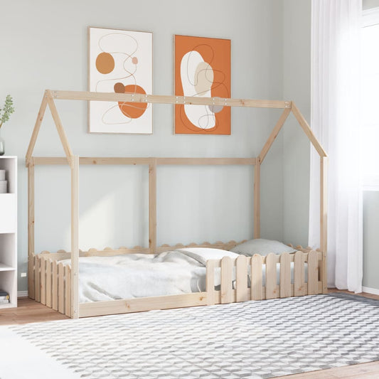 Solid Pine Kids' House Bed Frame 90x200 cm - No Mattress Included
