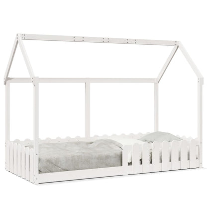 White Kids' House Bed Frame 90x200 cm - Pine Wood