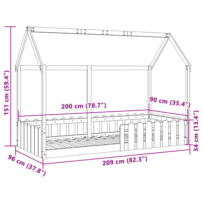 White Kids' House Bed Frame 90x200 cm - Pine Wood