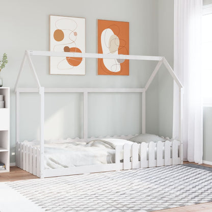White Kids' House Bed Frame 90x200 cm - Pine Wood
