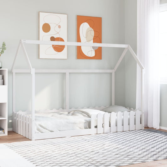 White Kids' House Bed Frame 90x200 cm - Pine Wood