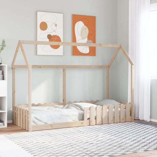 Solid Pine Kids' House Bed Frame, 80x200 cm, No Mattress