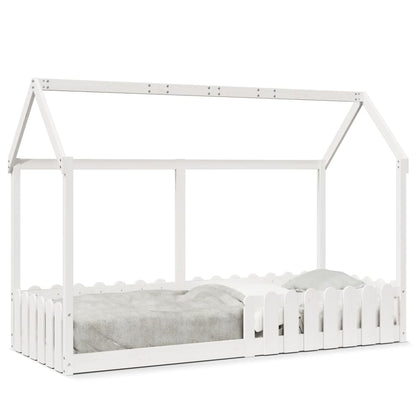 White Wooden Kids' House Bed Frame 80x200 cm - No Mattress