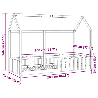 White Wooden Kids' House Bed Frame 80x200 cm - No Mattress