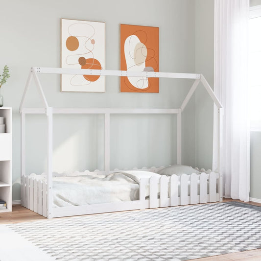 White Wooden Kids' House Bed Frame 80x200 cm - No Mattress