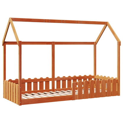 Kids' Wax Brown Wood House Bed Frame 80x200 cm - No Mattress
