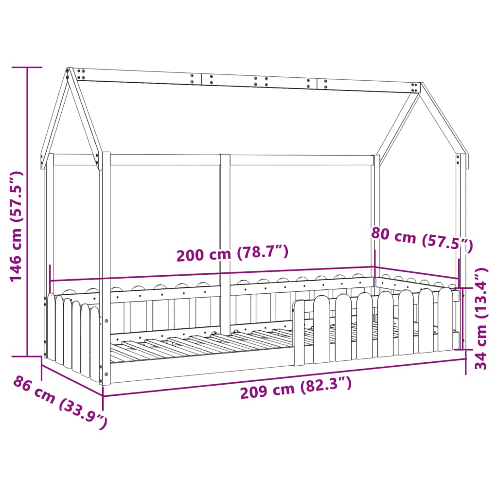 Kids' Wax Brown Wood House Bed Frame 80x200 cm - No Mattress