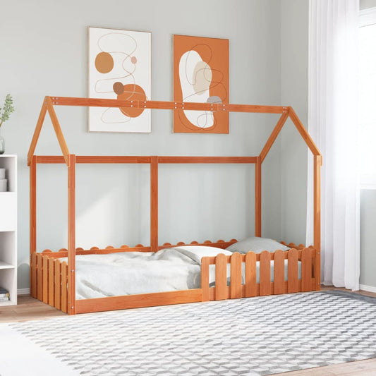 Kids' Wax Brown Wood House Bed Frame 80x200 cm - No Mattress