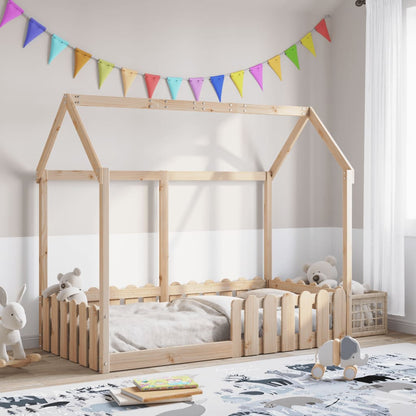 Solid Pine Kids' House Bed Frame 80x160 cm - No Mattress Included