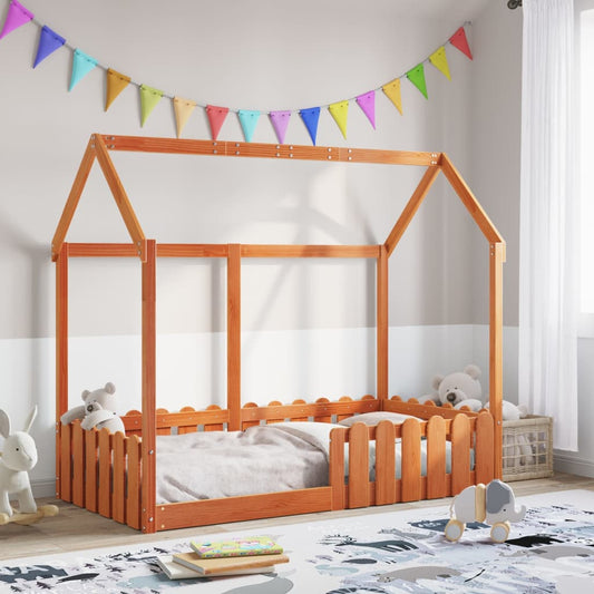 Wax Brown Kids' House Bed Frame, Wood, 80x160 cm, No Mattress