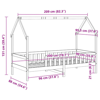 Pine Kids' House Bed Frame 90x200 cm - Mattress Not Included
