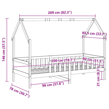 Kids' Pine House Bed Frame, White 80x200 cm (No Mattress)