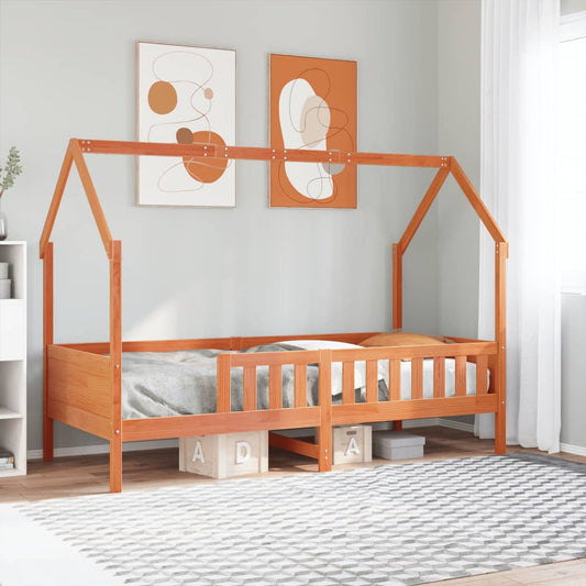 Kids' House Bed Frame 90x190 cm - Wax Brown Pine, No Mattress