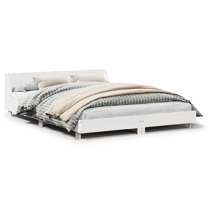 Solid Pine King Bed Frame, White, 150x200 cm, No Mattress Included