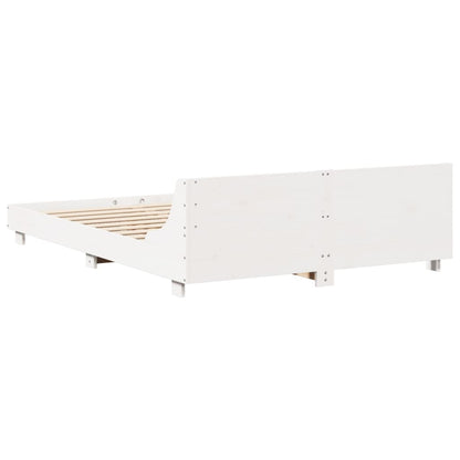 Solid Pine King Bed Frame, White, 150x200 cm, No Mattress Included