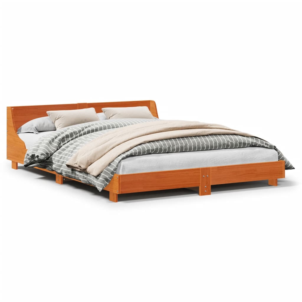 Solid Pine Wood Bed Frame 140x200 cm - Wax Brown Finish