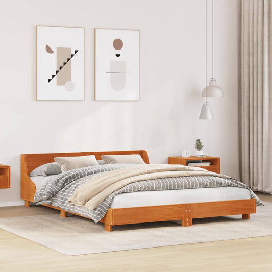 Wax Brown Solid Pine Wood Bed Frame 120x200 cm - No Mattress Included