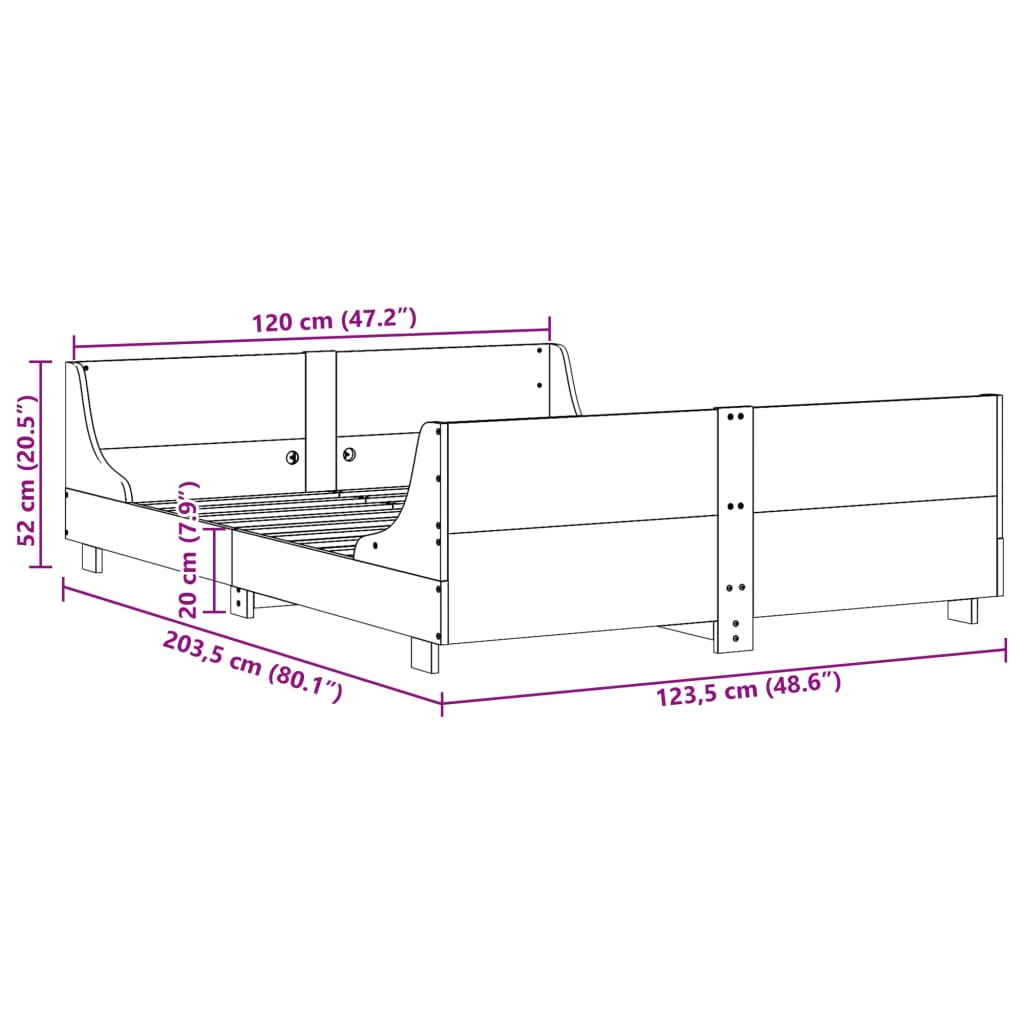 Solid Pine Wood Bed Frame 120x200 cm - No Mattress Included