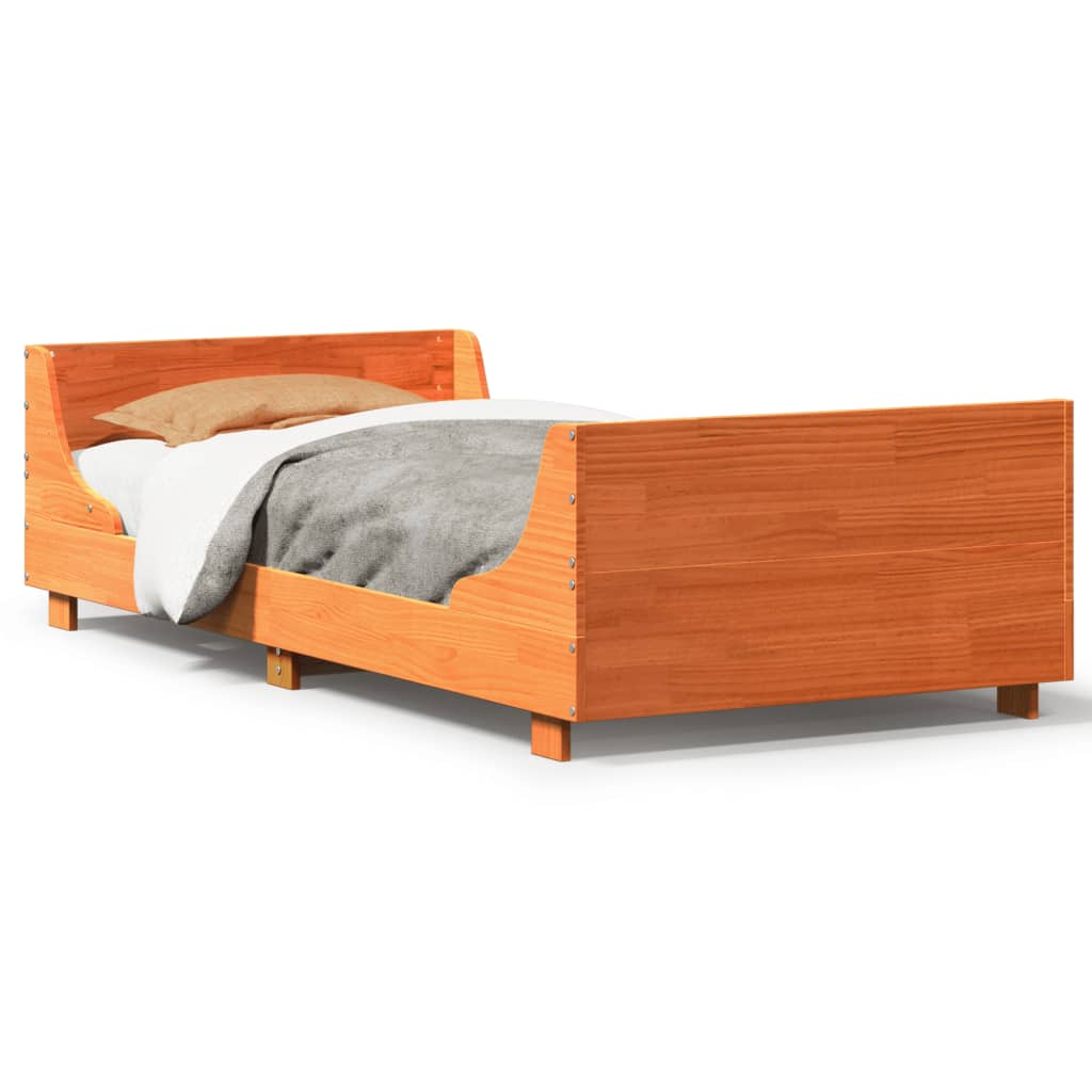 Wax Brown Solid Pine Wood Bed Frame, No Mattress, 100x200 cm
