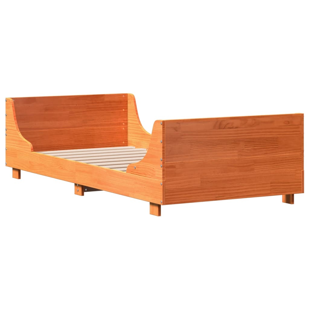 Wax Brown Solid Pine Wood Bed Frame, No Mattress, 100x200 cm