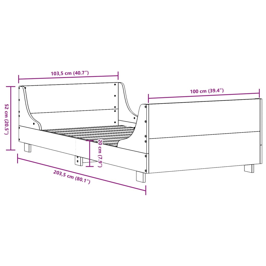 Wax Brown Solid Pine Wood Bed Frame, No Mattress, 100x200 cm