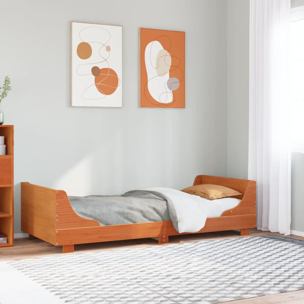 Wax Brown Solid Pine Wood Bed Frame, No Mattress, 100x200 cm