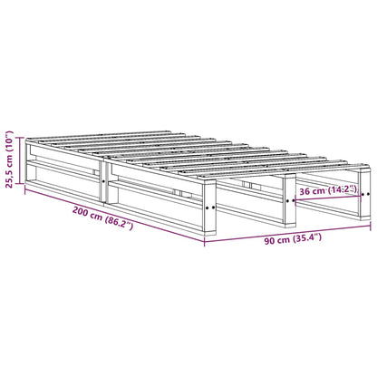 Solid Pine Bed Frame, White, 90x200 cm - No Mattress Included