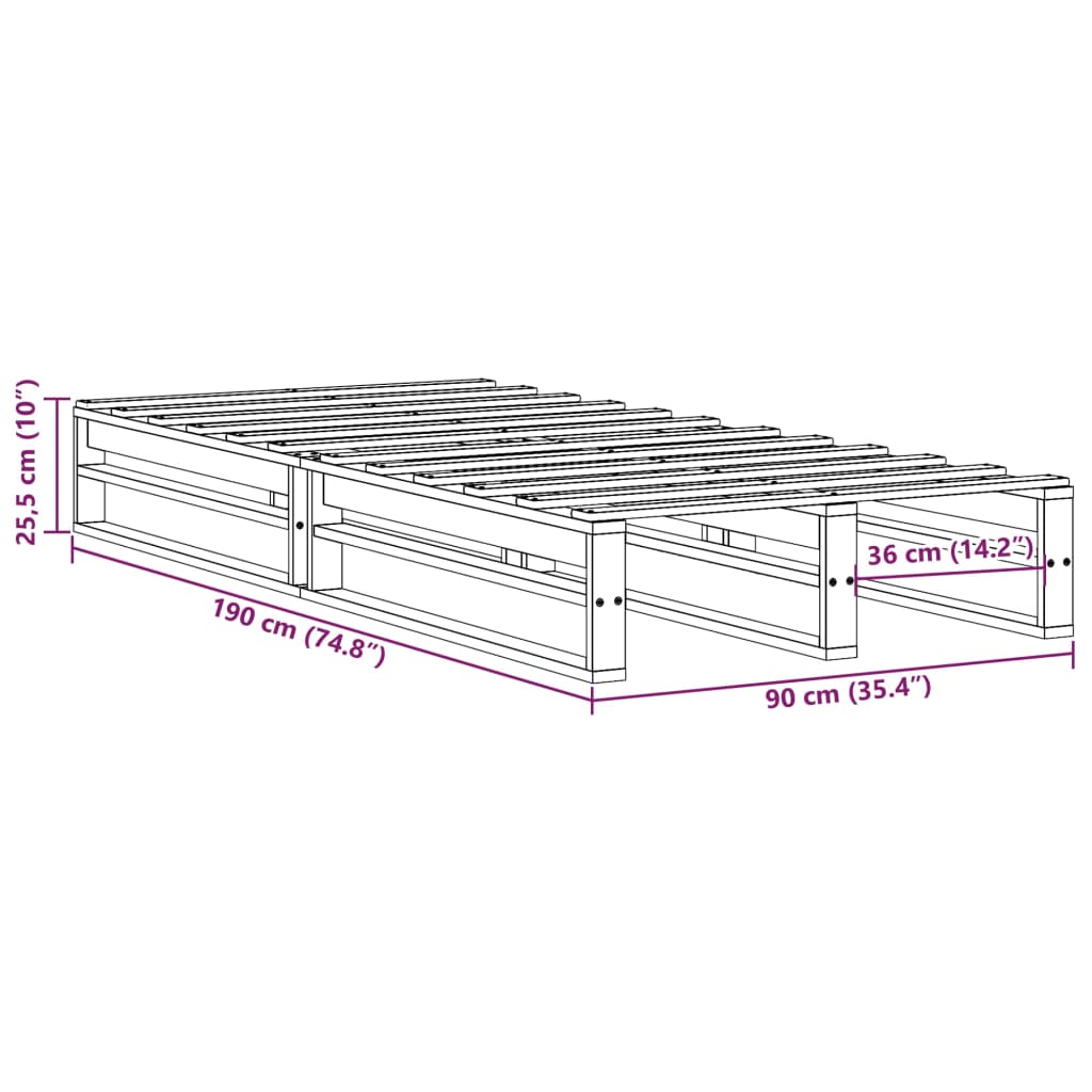 White Solid Pine Wood Bed Frame 90x190 cm - Single Size