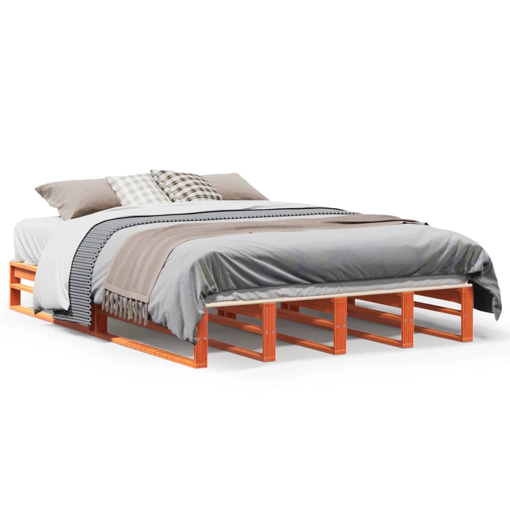 Solid Pine Bed Frame, Wax Brown 135x190 cm Double, Without Mattress