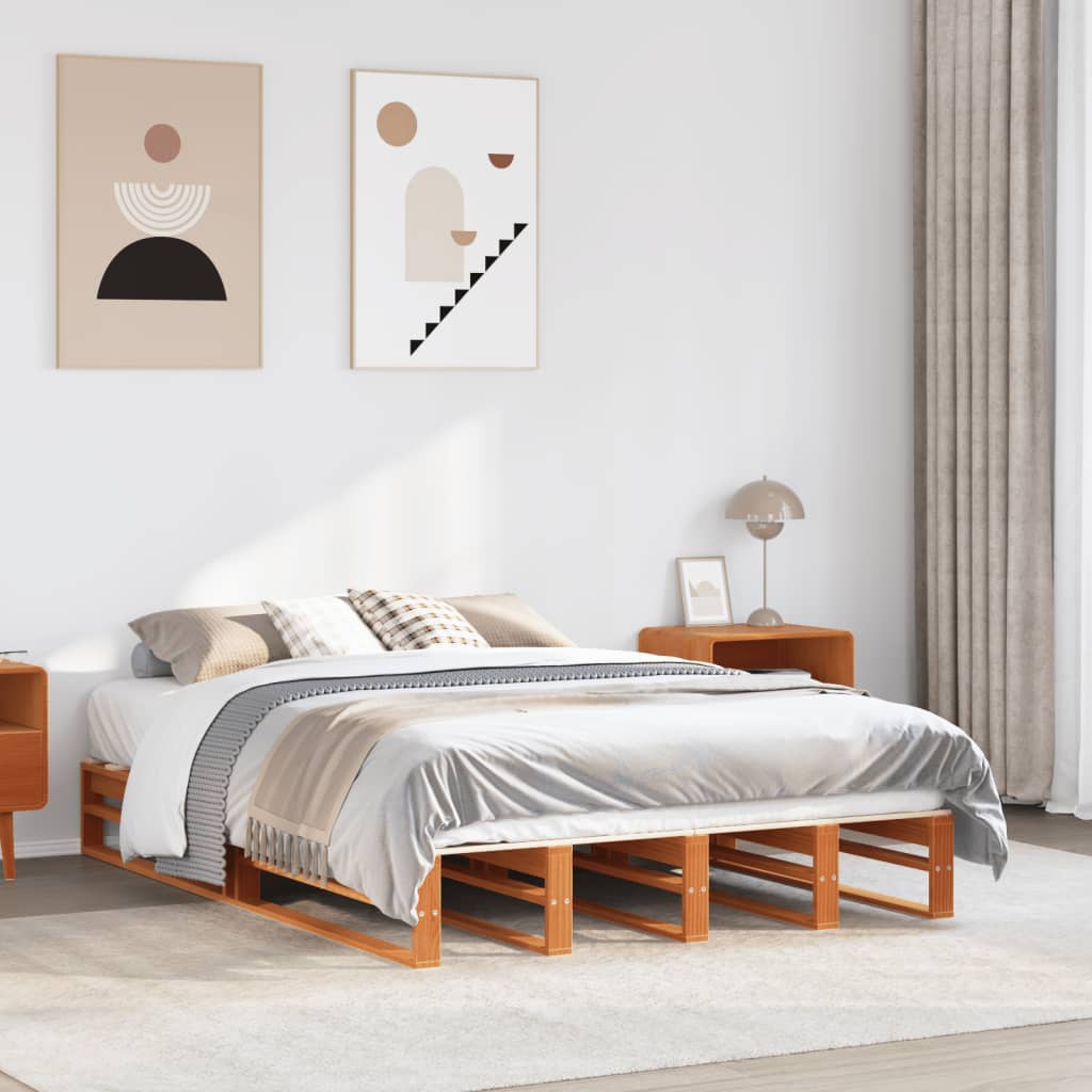 Solid Pine Bed Frame, Wax Brown 135x190 cm Double, Without Mattress