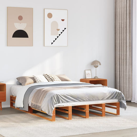 Solid Pine Bed Frame 140x190 cm, Wax Brown Finish (No Mattress)