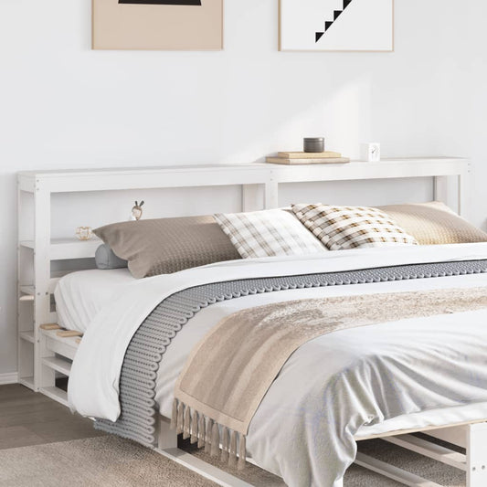 Solid Wood Pine White Headboard with Shelves - 200 cm
