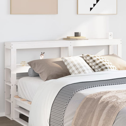 Solid Pine White Headboard with Shelves, 150 cm