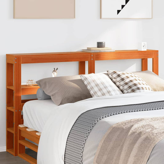Solid Wood Pine Headboard with Shelves, Wax Brown, 140 cm