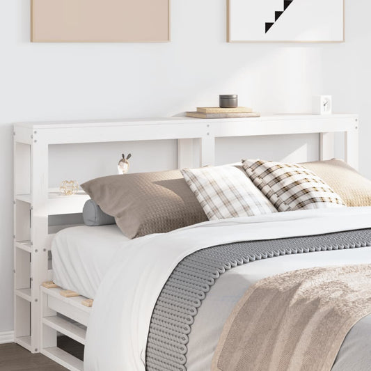 Solid Pine White Headboard with Shelves - 135 cm