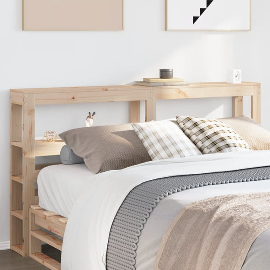 Solid Pine Wood 120cm Headboard with Shelves - Natural Finish
