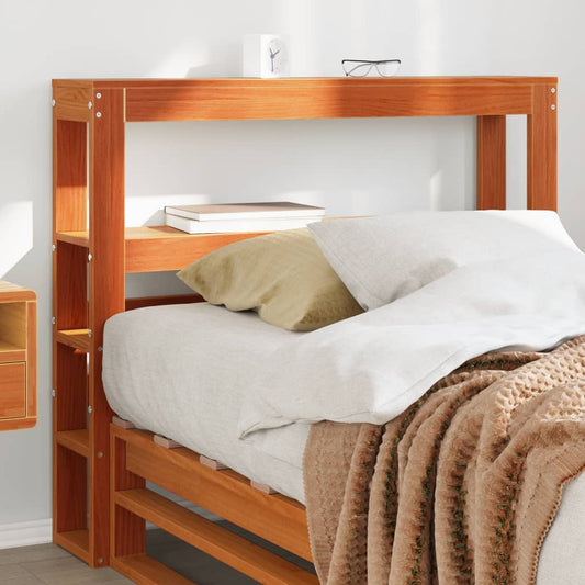 Solid Pine Headboard with Shelves, Wax Brown, 75 cm