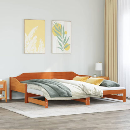 Solid Wood Wax Brown Daybed with Trundle 80x200 cm - Frame Only