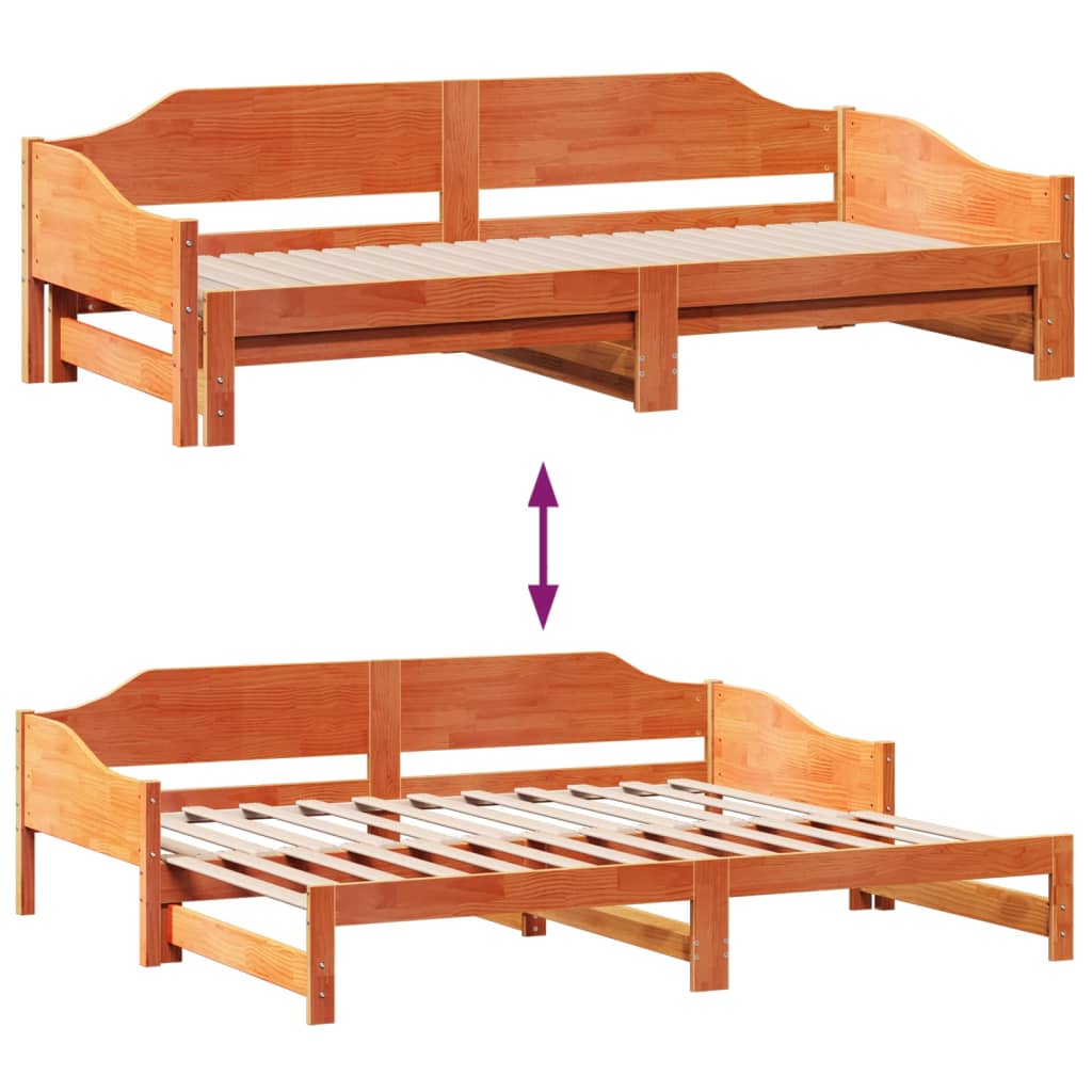 Solid Wood Wax Brown Daybed with Trundle 80x200 cm - Frame Only