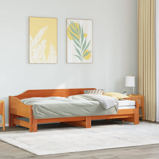 Solid Wood Wax Brown Daybed with Trundle 80x200 cm - Frame Only