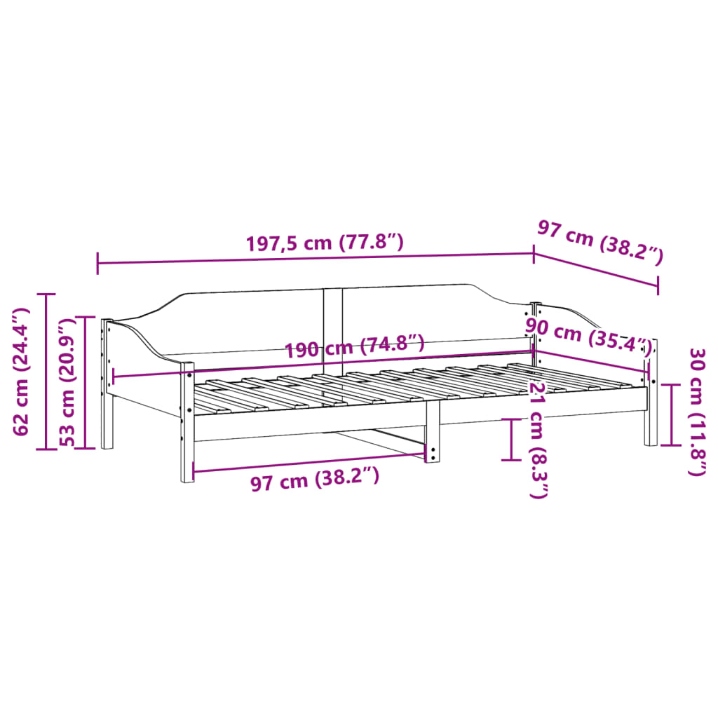 Solid Pine Wood Bed Frame, Wax Brown, 90x190 cm Single Size