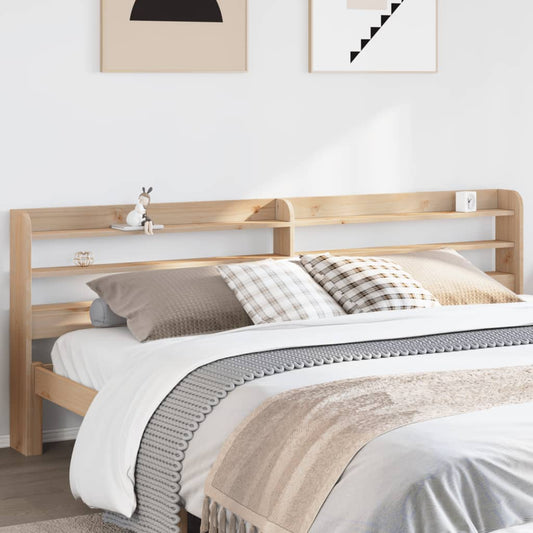 Solid Pine Headboard with Shelves, 200 cm - Natural Wood Finish