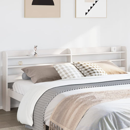 White Solid Pine Headboard with Shelves | 200 cm