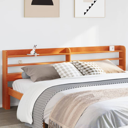 Solid Pine Headboard with Shelves, Wax Brown, 200 cm
