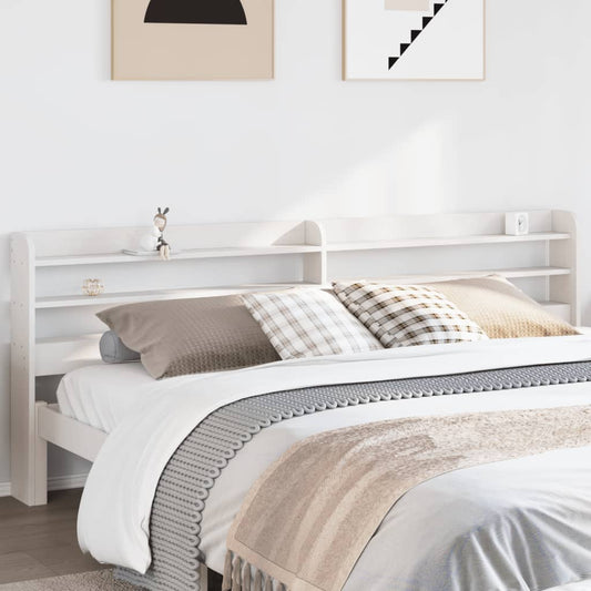 White Solid Pine Headboard with Shelves, 180 cm