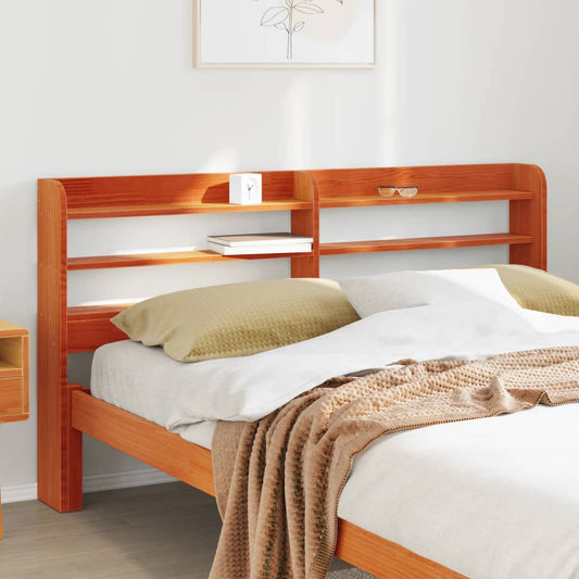 Wax Brown Solid Pine Headboard with Shelves - 150 cm