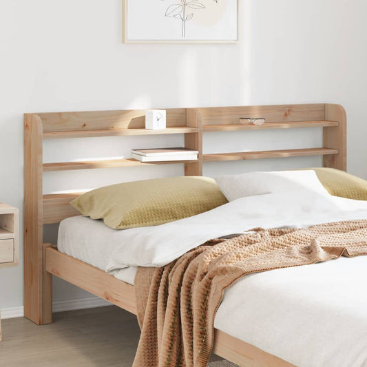 Solid Pine Headboard with Shelves - 140cm, Natural Wood Finish